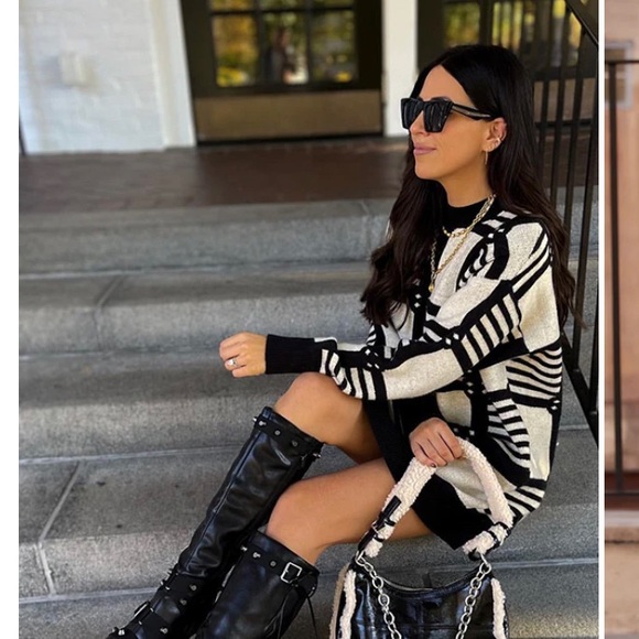 12th TRIBE - QUINCY BLACK PATTERNED SWEATER/ DRESS - Picture 2 of 12